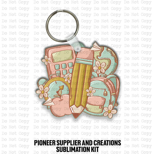 Boho School Doodle Keychain Sublimation Blank Kit
