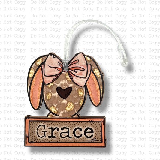 Bunny with Bow Name Patch Tag Sublimation Blanks | Exclusive SPS
