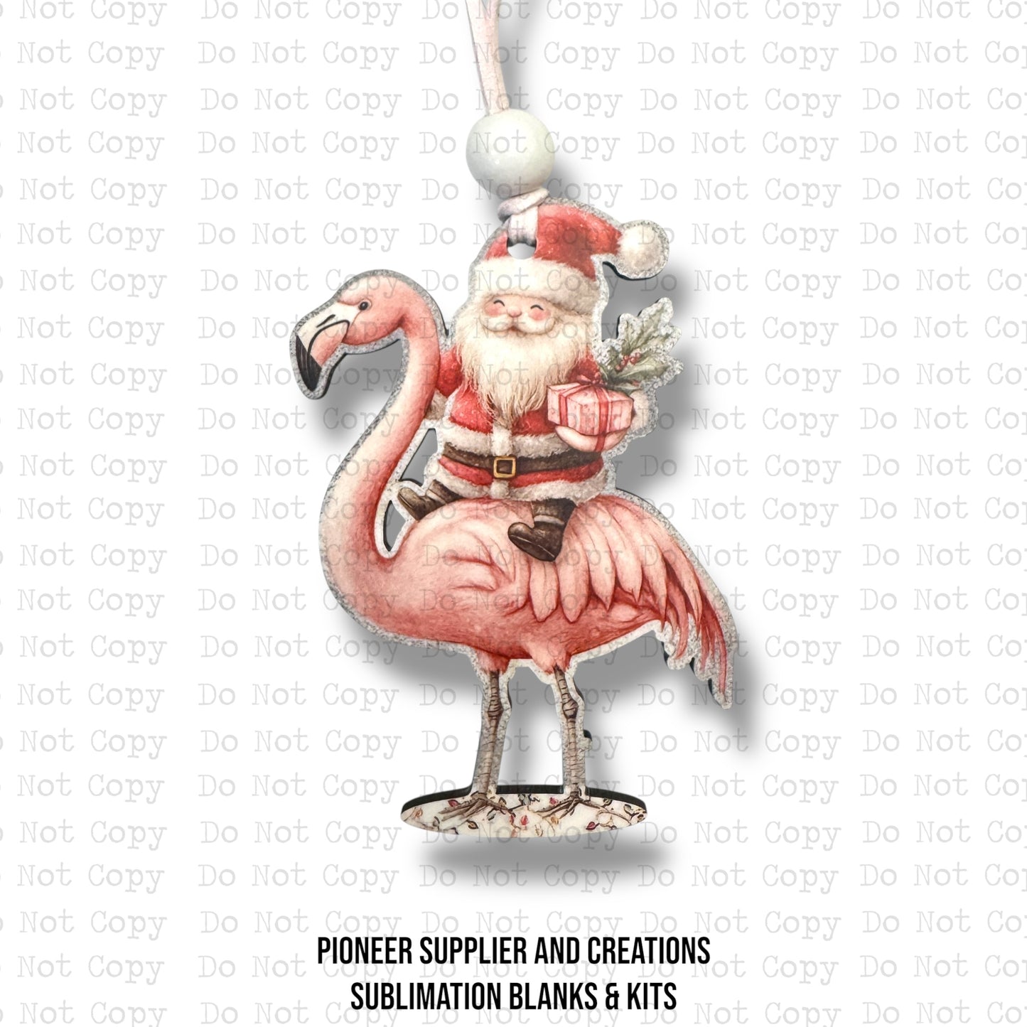 Santa Riding Flamingo Ornament Sublimation Blank