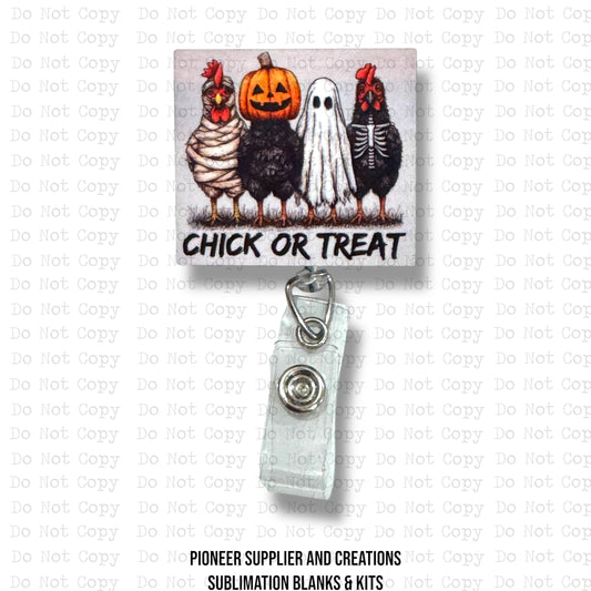 Chick Or Treat Badge Reel Sublimation Blanks | Set of 2