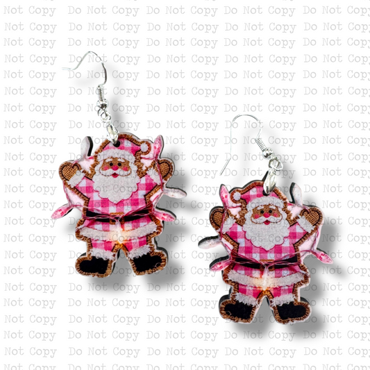 Burlap Pink Santa Earring Sublimation Blank Kit