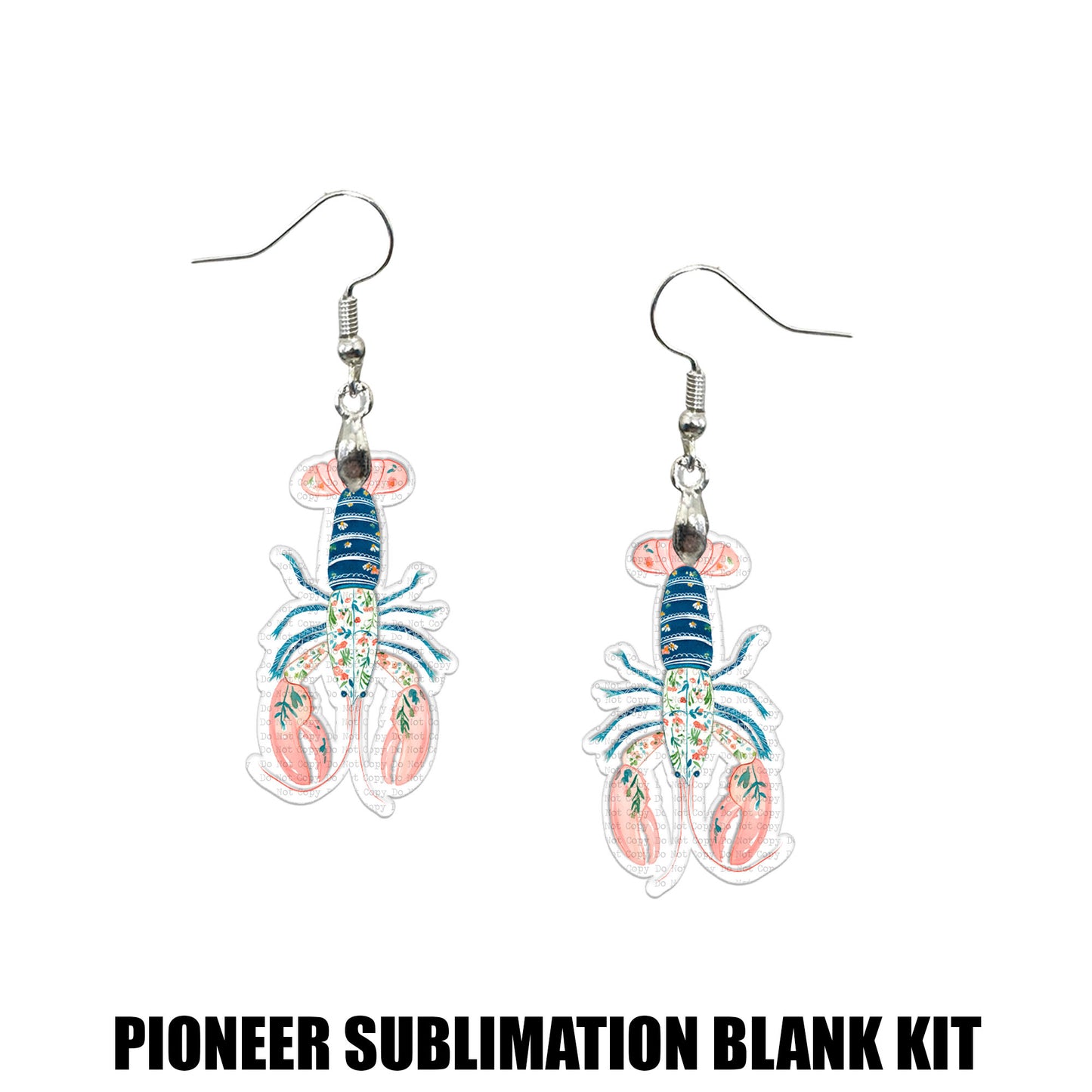 Chinoiserie Floral Blue & Pink Crawfish Earring Sublimation Blank Kit