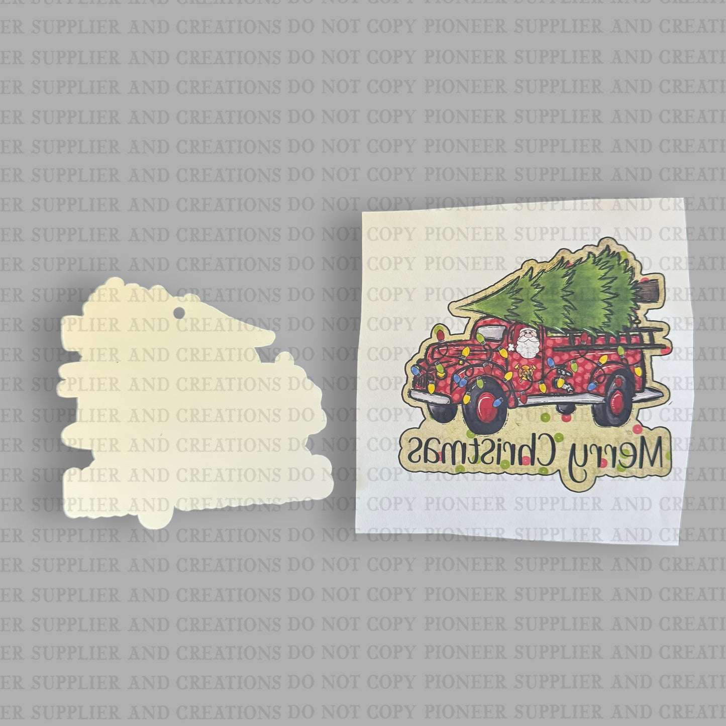 Christmas Fire Truck Ornament Sublimation Blank