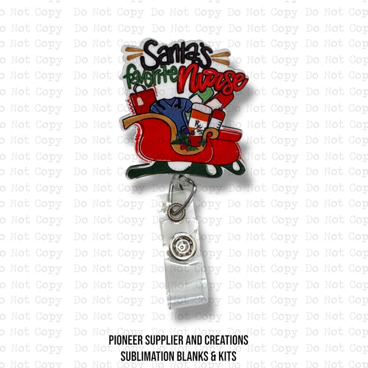 Santas Favorite Nurse Badge Reel Sublimation Blank | Set of 2