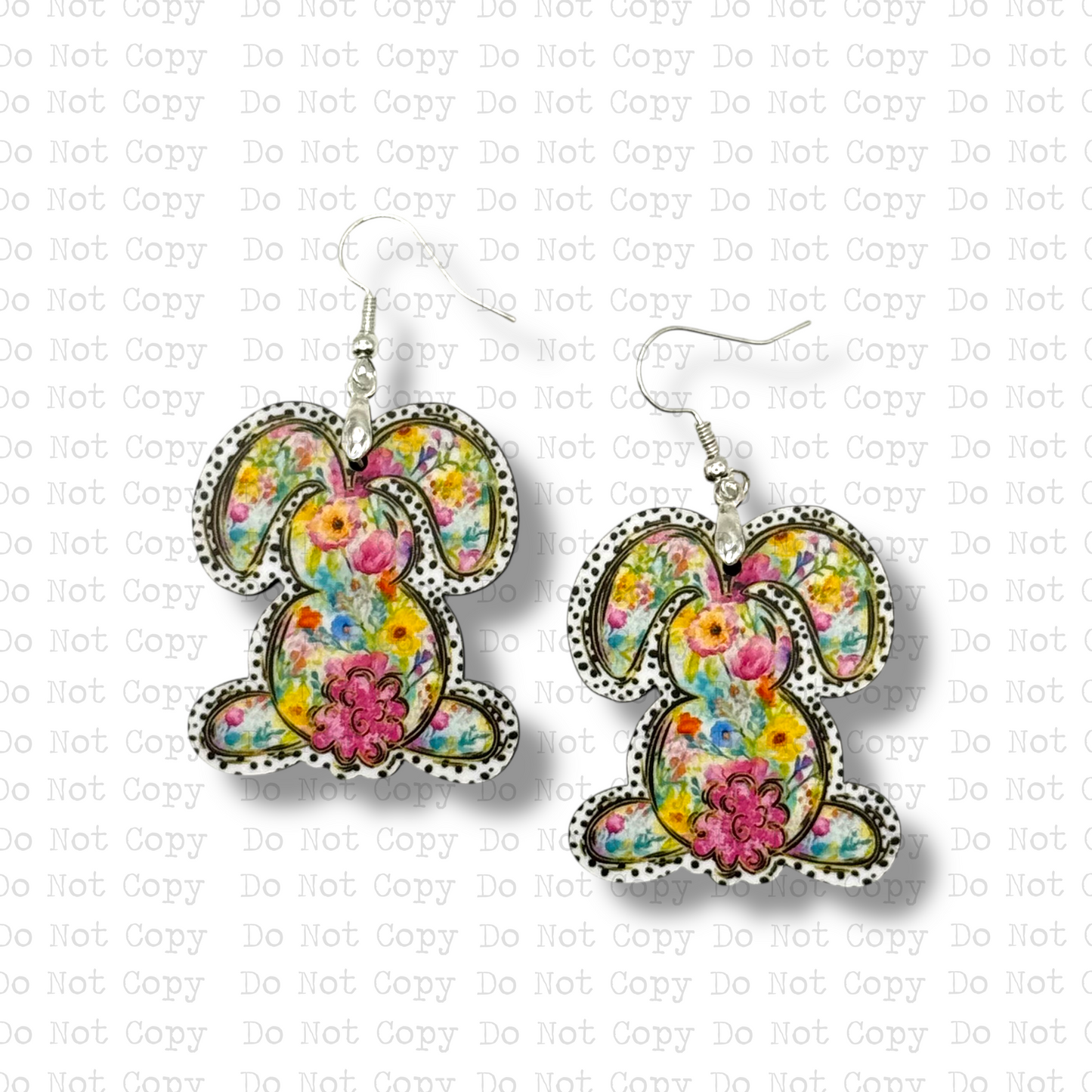 Floral Dalmatian Dots Bunny Earring Sublimation Blank Kit | CRC