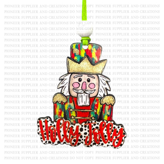 Preppy Brushstroke Holly Jolly Nutcracker Ornament Sublimation Blank | Exclusive Alicia Ray Art