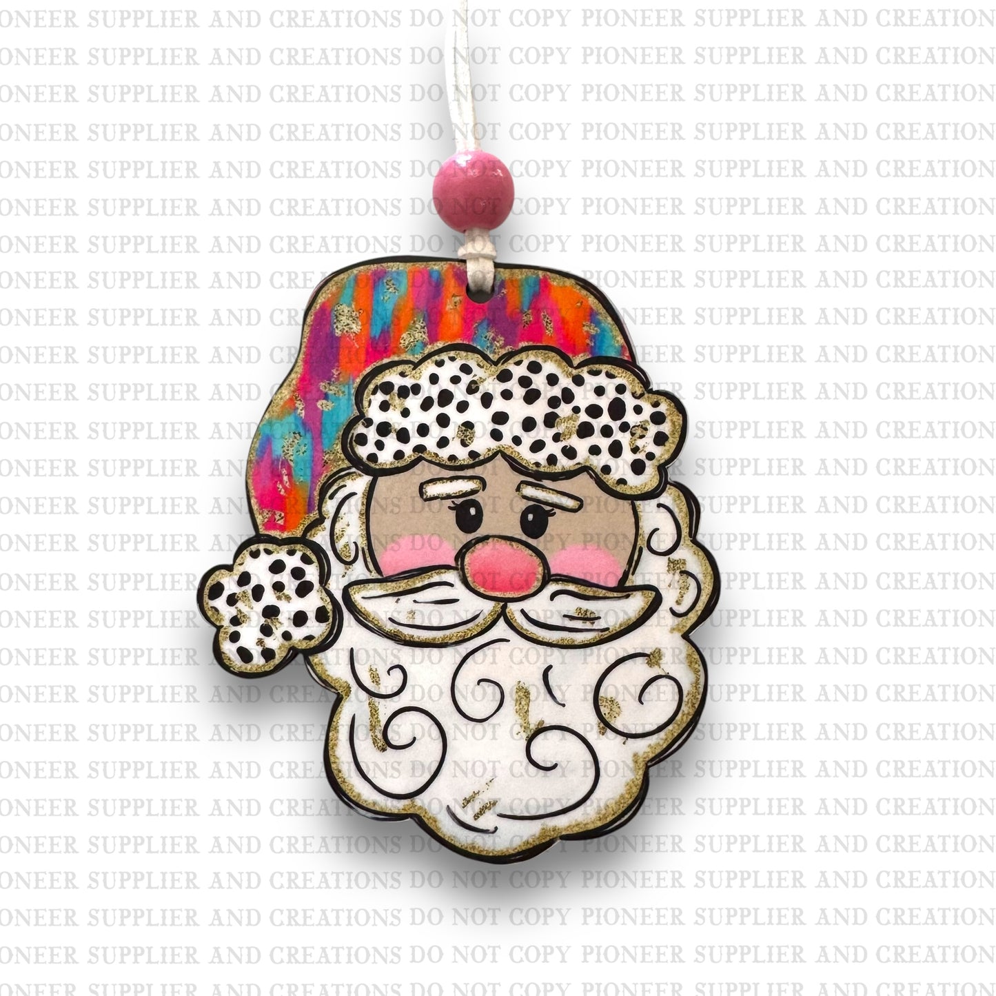Colorful Preppy Santa Ornament Sublimation Blank | Exclusive Alicia Ray Art