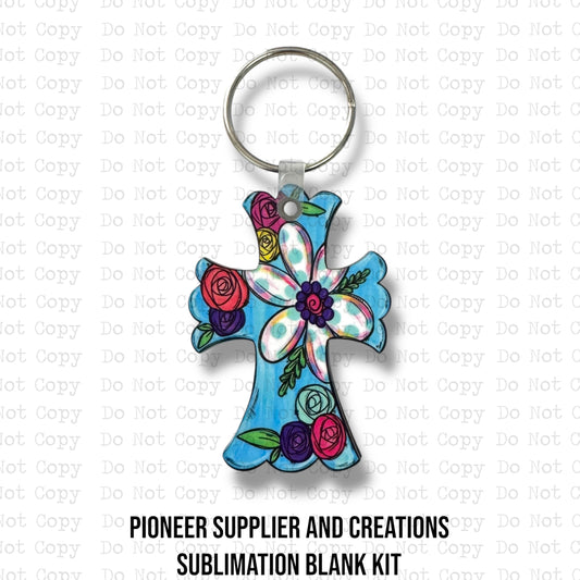 Blue Floral Keychain Sublimation Blank Kit