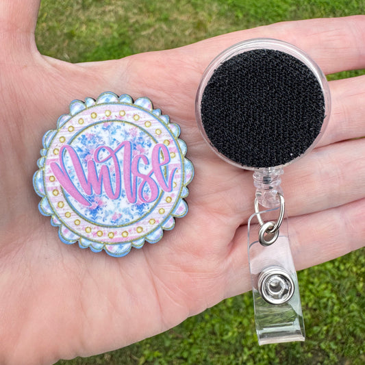 Nurse Floral Scalloped Badge Button Sublimation Blank | Set of 2 CRC