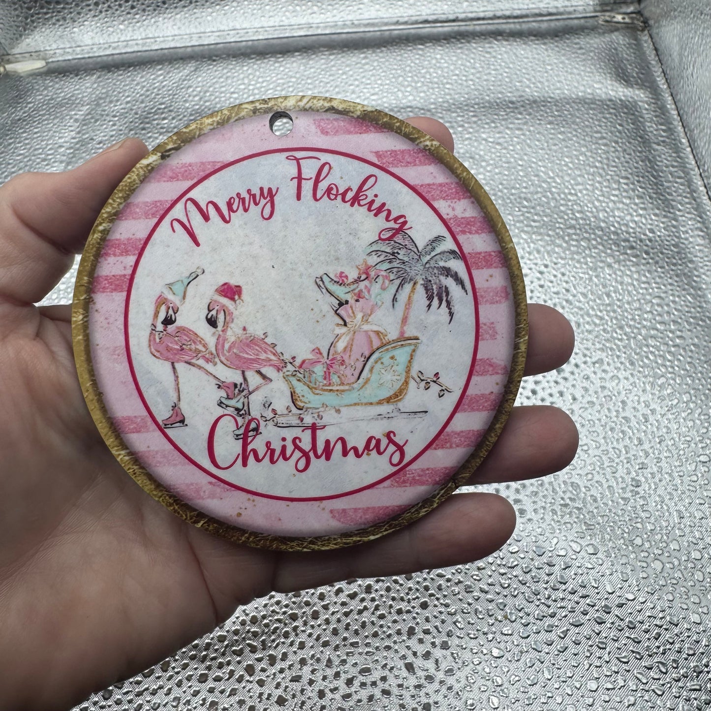 Flamingo Christmas Pressed Blank Single Sided
