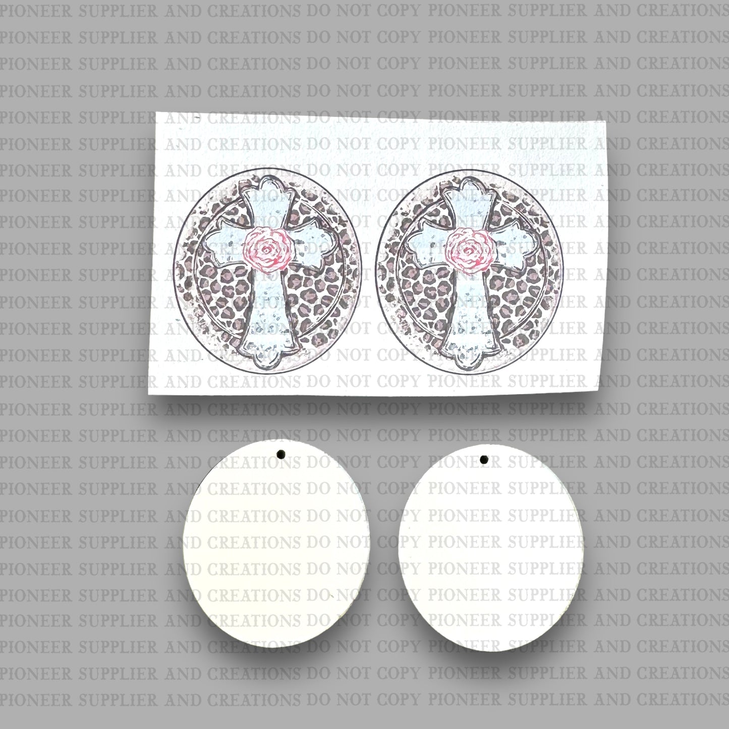 Cheetah Rose Cross Earring Sublimation Blank Kits | Exclusive