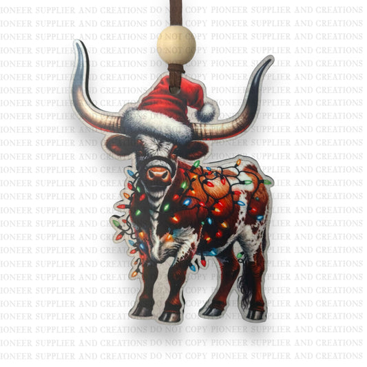 Christmas Longhorn Ornament Sublimation Blank