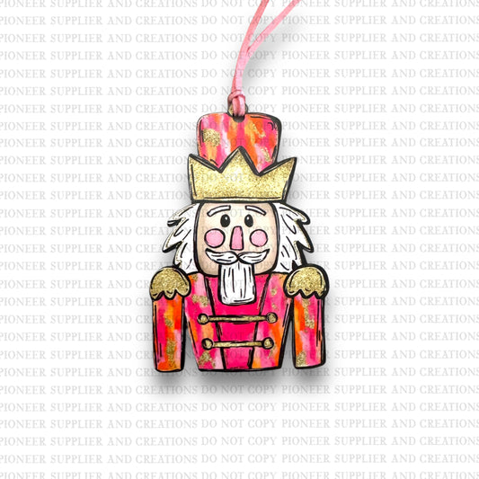 Pink Orange Preppy Nutcracker Ornament Sublimation Blank | Exclusive Alicia Ray Art