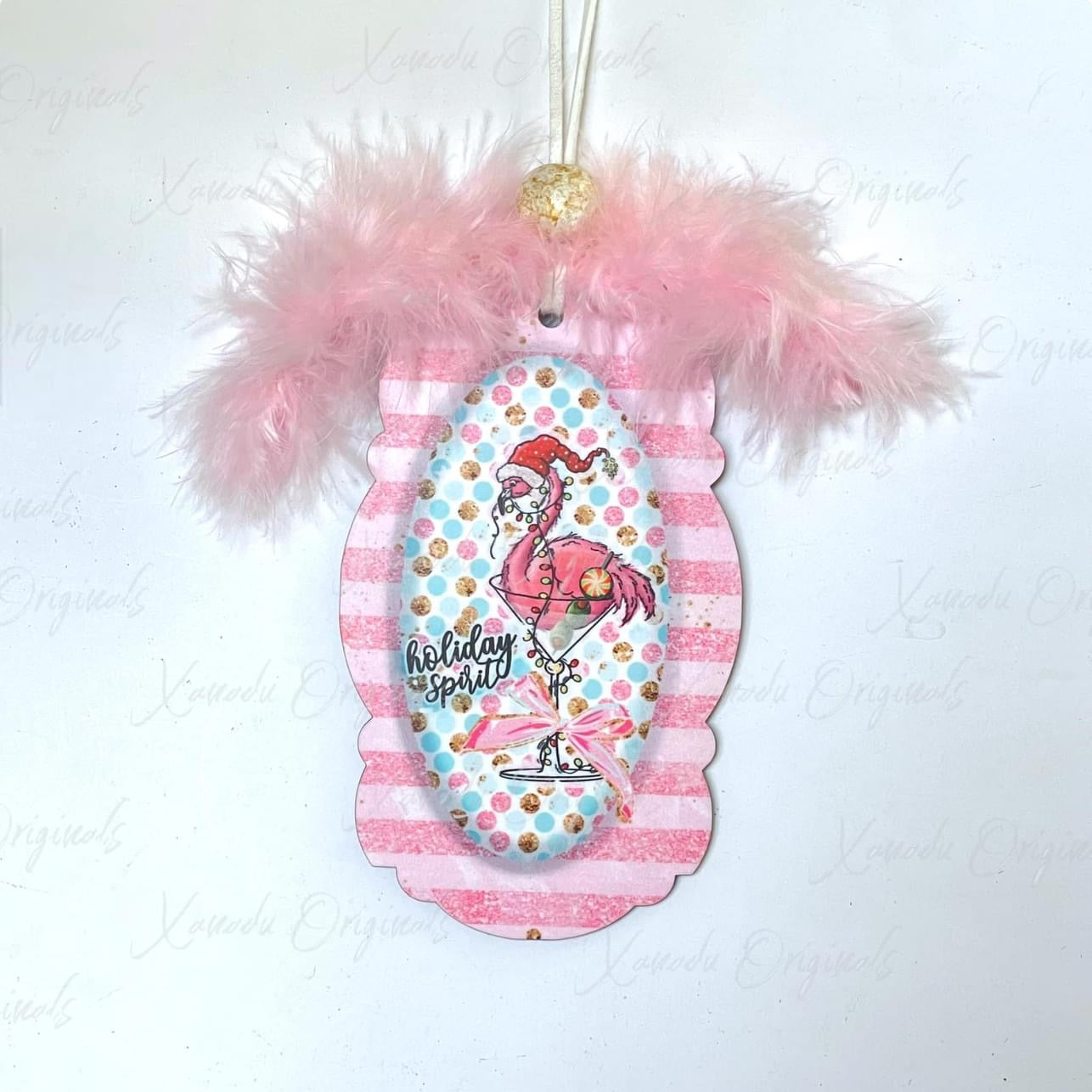 Flamingo Holiday Spirit Ornament Sublimation Blank