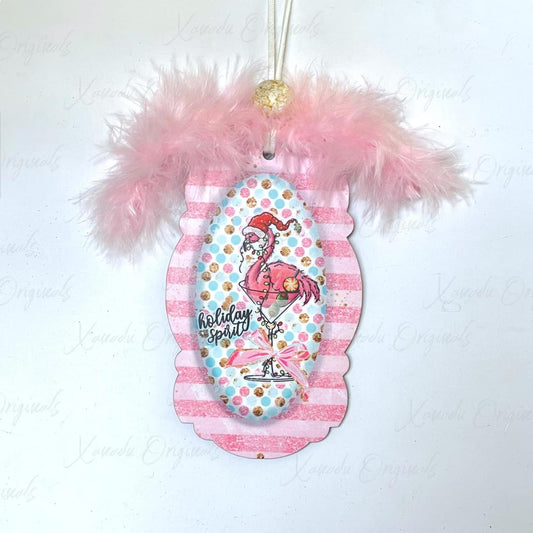 Flamingo Holiday Spirit Ornament Sublimation Blank