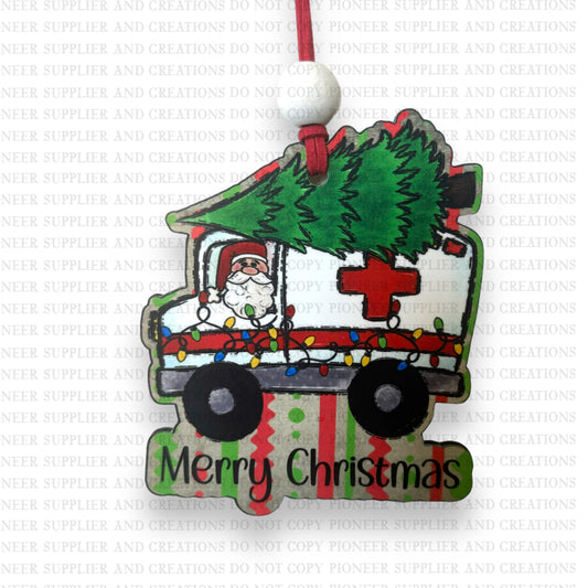 Christmas Ambulance Ornament Sublimation Blank
