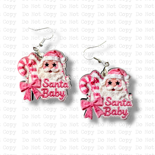 Santa Baby Pink Faux Fur Earring Sublimation Blank Kit