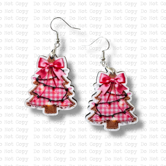 Burlap Pink Tree Earring Sublimation Blank Kit