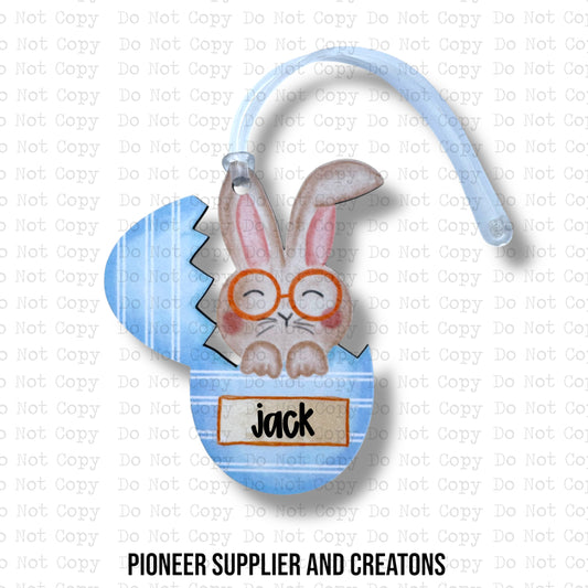 Bunny In Egg Name Plate Bag Tag Sublimation Blanks | Exclusive Monogram Moments