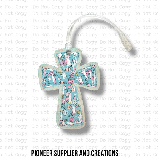 Turquoise Floral Cross Bag Tag Sublimation Blank | Exclusive Pixel Pop