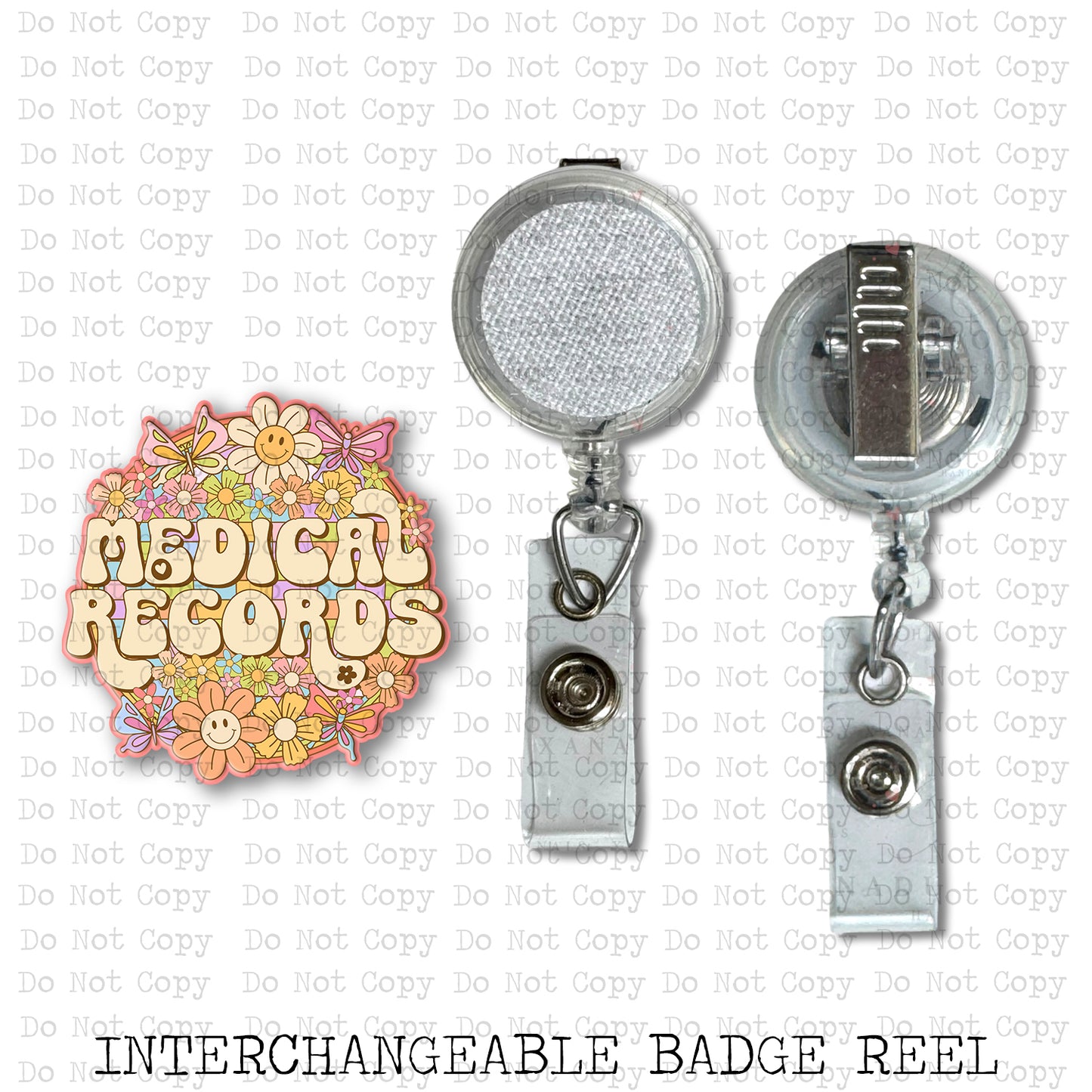 Medical Records Retro Floral Badge Reel Sublimation Blank | Exclusive