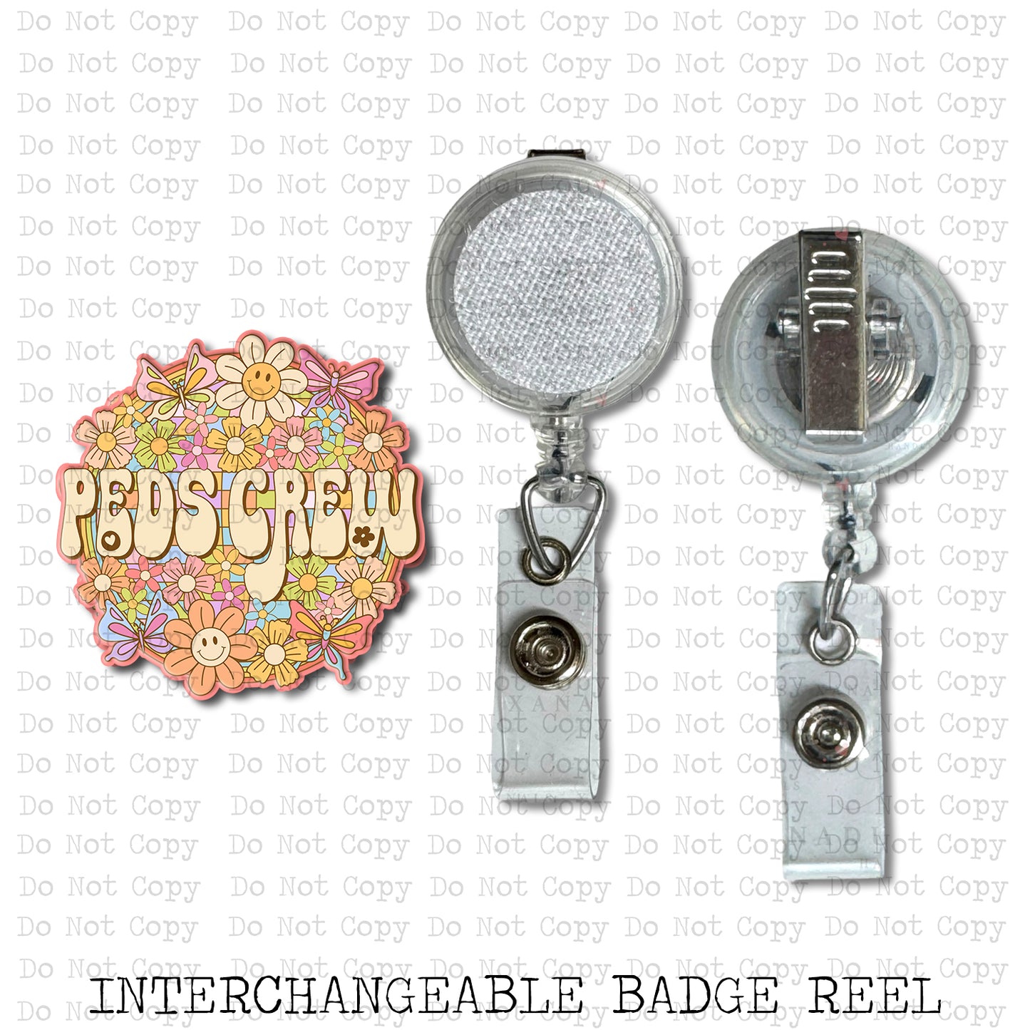 Peds Crew Retro Floral Badge Reel Sublimation Blank | Exclusive