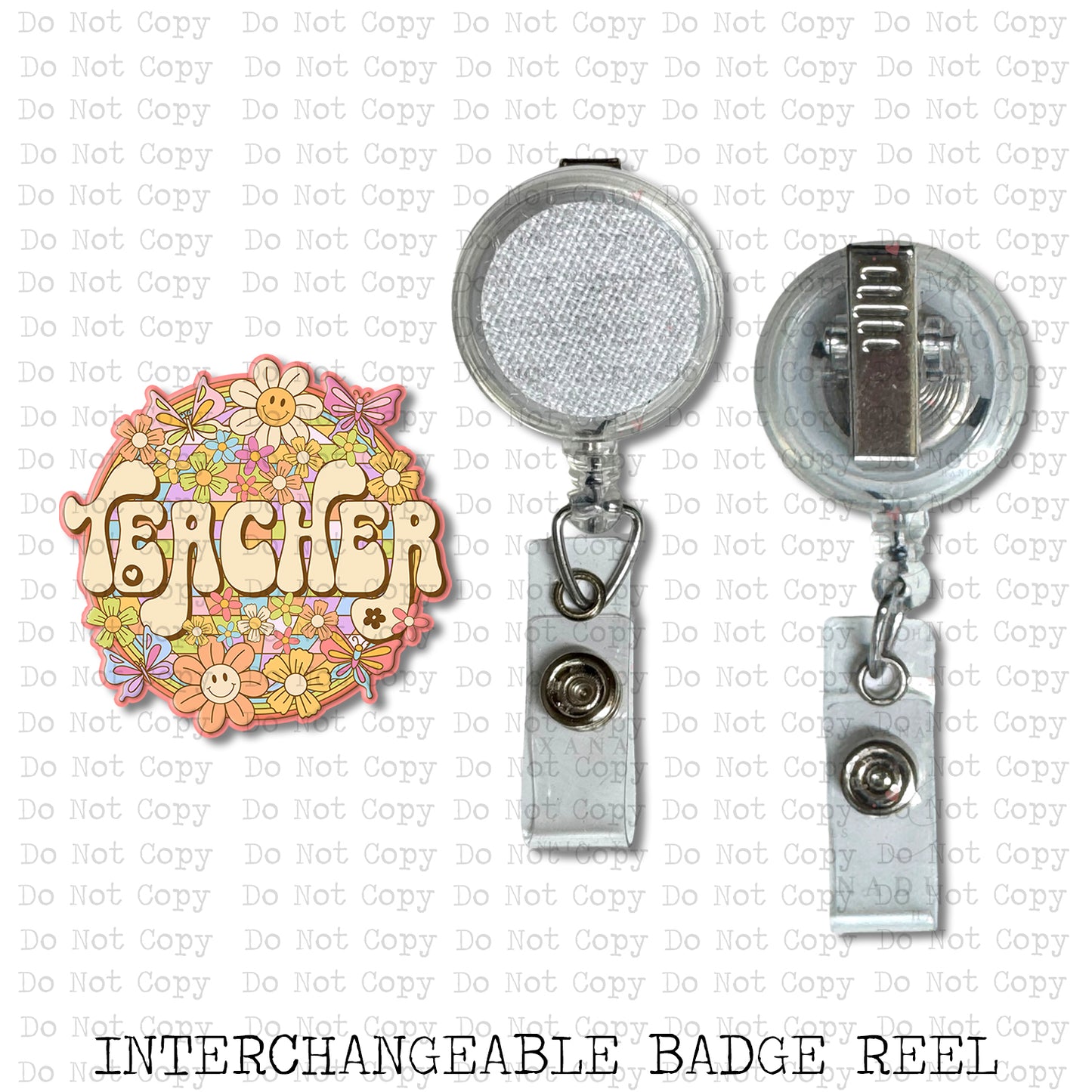 Teacher Retro Floral Badge Reel Sublimation Blank | Exclusive