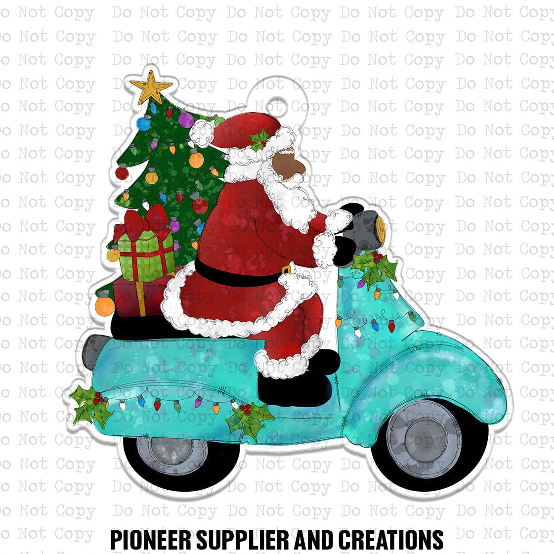 Teal Moped Santa Ornament Sublimation Blank