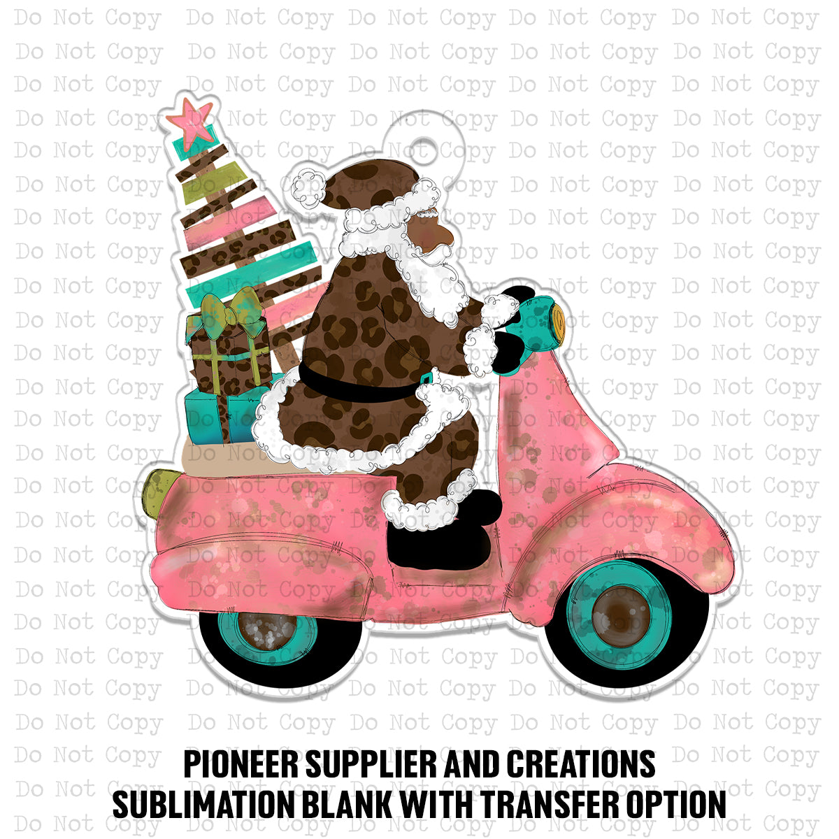 Pink Moped Santa Ornament Sublimation Blank