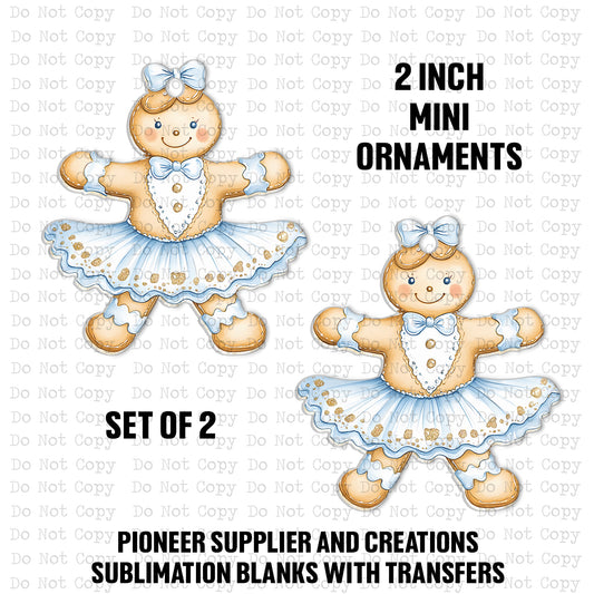 Chinoiserie Gingerbread Girl Mini Ornaments Sublimation Blank | Set of 2