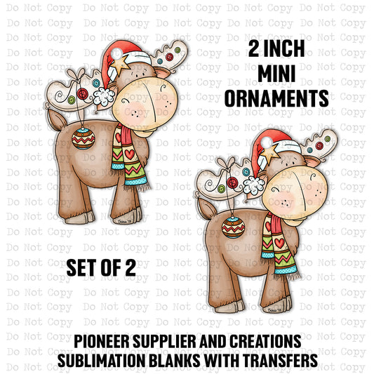 Christmas Moose Mini Ornaments Sublimation Blank | Set of 2