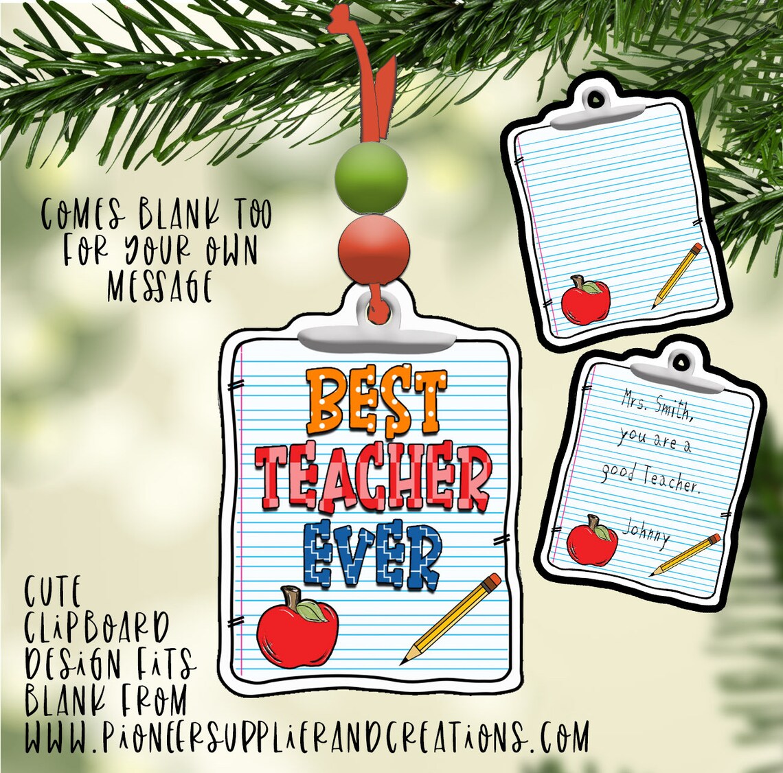 Best Teacher Ever Clipboard Ornament Sublimation Blank