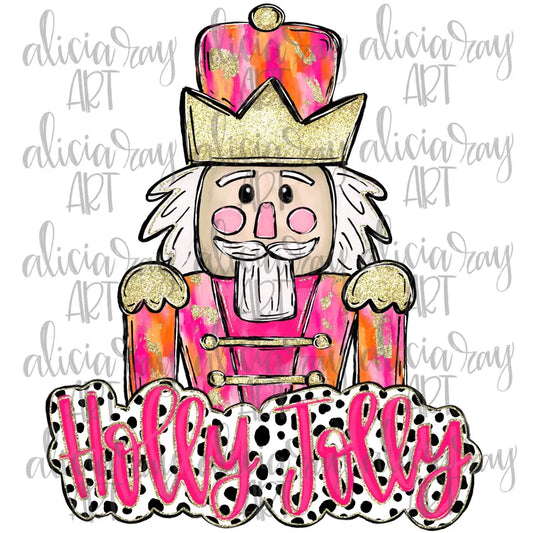 Pink Orange Holly Jolly Nutcracker Ornament Sublimation Blank | Exclusive Alicia Ray Art