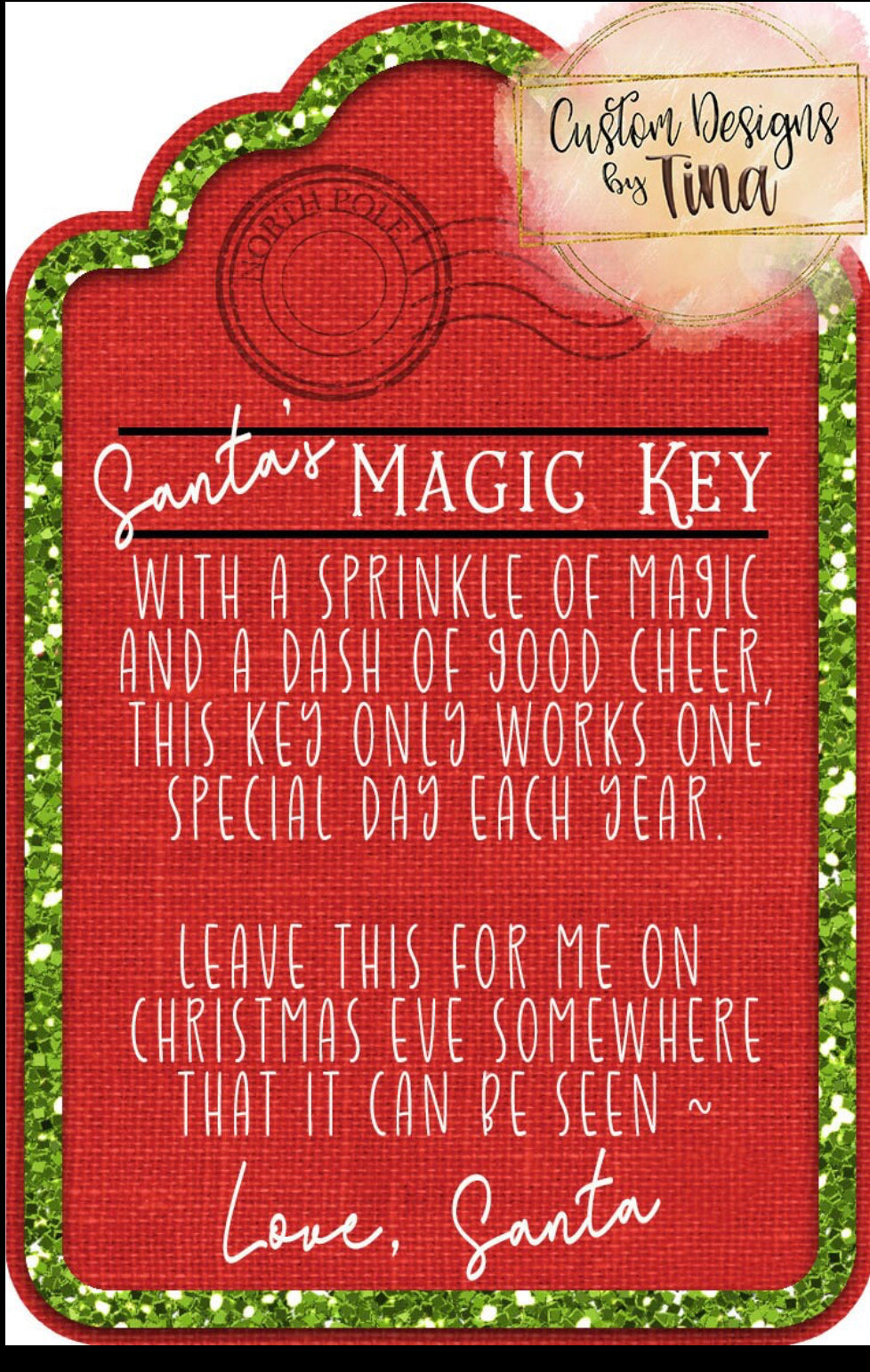 Santa Tag Shaped Ornament with Key Sublimation Blank
