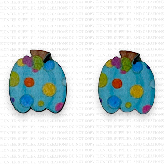 Colorful Teal Polka Dot Pumpkin Stud Sublimation Blanks - No Hardware