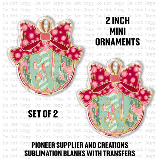 Jesus Coquette Bow Mini Ornaments Sublimation Blank | Set of 2