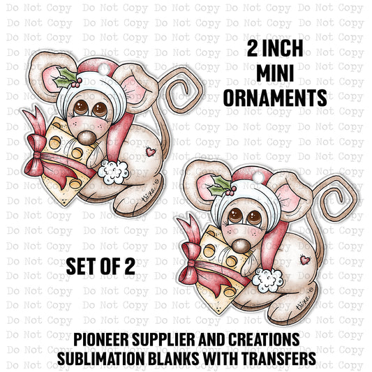 Christmas Cheese Mouse Mini Ornaments Sublimation Blank | Set of 2