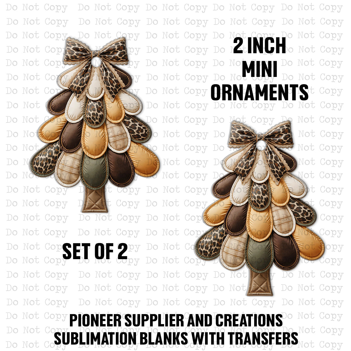 Leopard Patchwork Christmas Tree Mini Ornaments Sublimation Blank | Set of 2