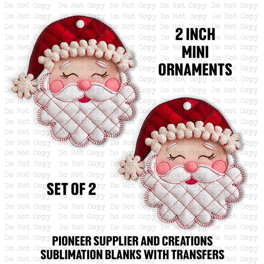 Patchwork Santa Mini Ornaments Sublimation Blank | Set of 2