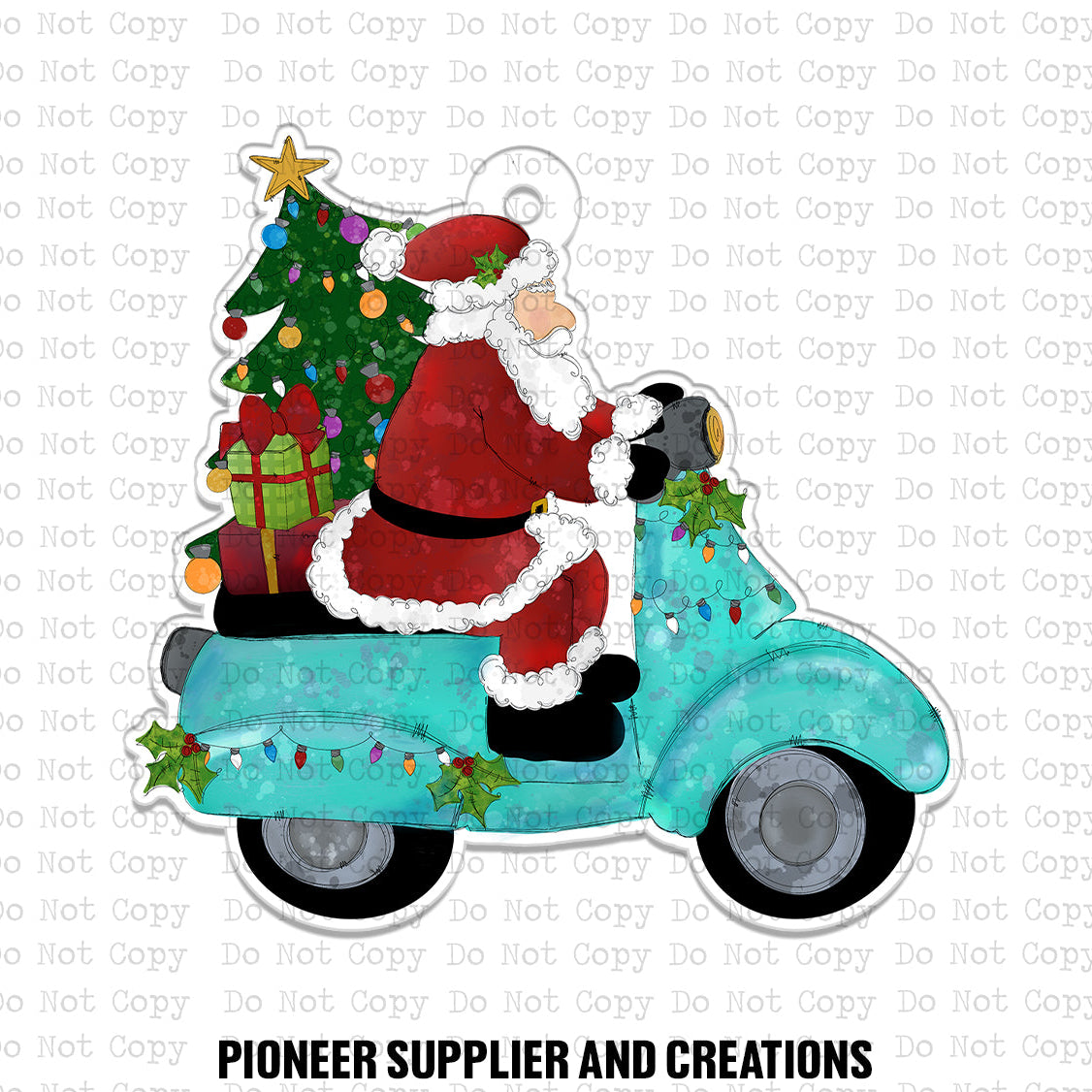 Teal Moped Santa Ornament Sublimation Blank