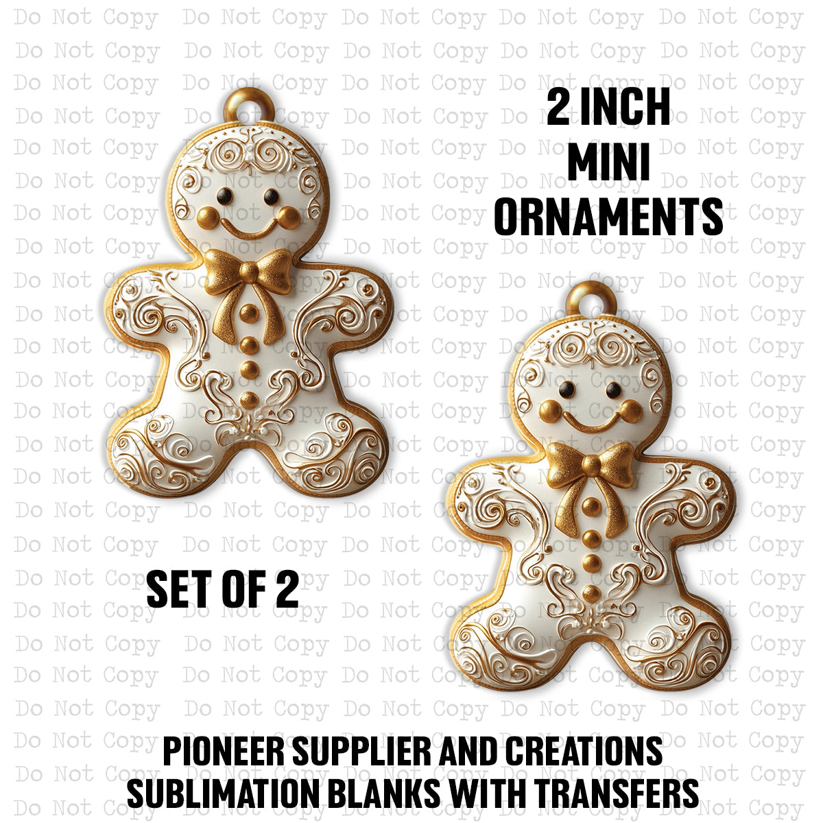 Gold and White Gingerbread Mini Ornaments Sublimation Blank | Set of 2