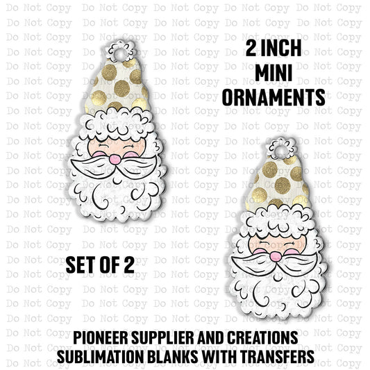 Gold Polkadot Santa Mini Ornaments Sublimation Blank | Set of 2