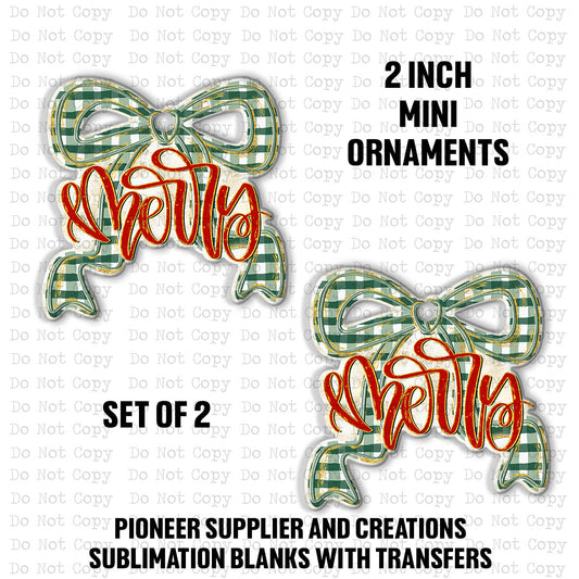Merry Bow Mini Ornaments Sublimation Blank | Set of 2
