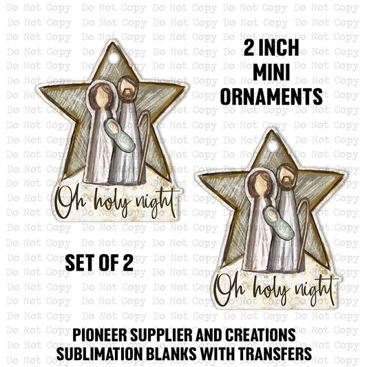 Oh Holy Night Star Mini Ornaments Sublimation Blank | Set of 2