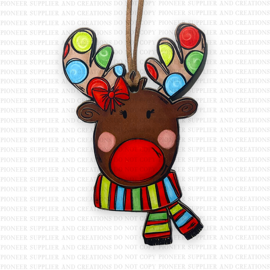 Red Nose Girl Reindeer Ornament Sublimation Blank | Exclusive Alicia Ray Art