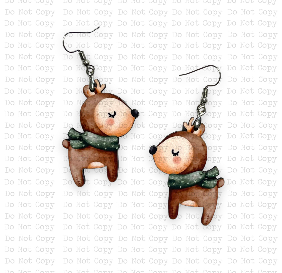 Green Scarf Deer Shaped Earring Sublimation Blanks | Exclusive Chonnie Artwork