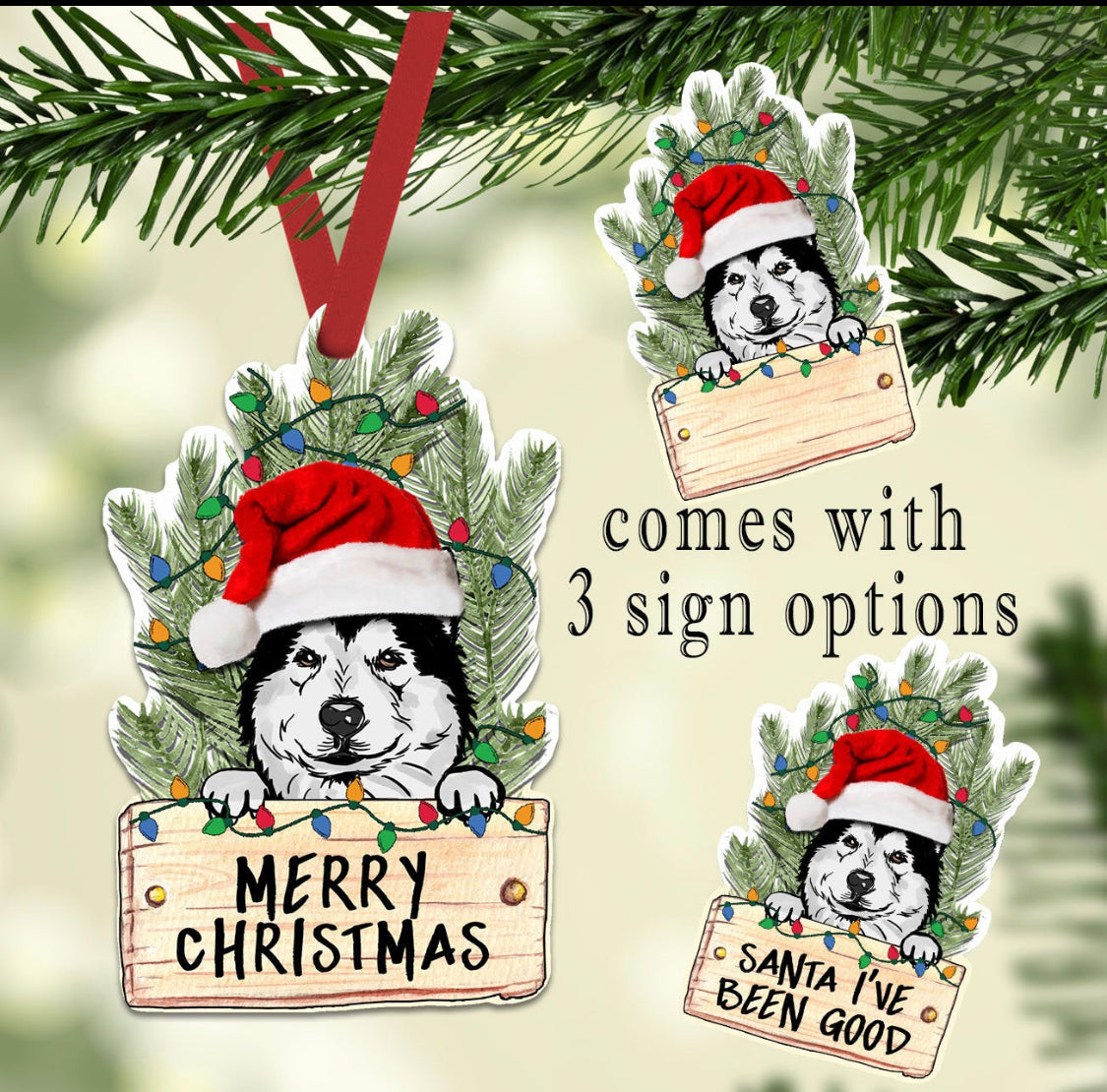 Christmas Dog | Cat with Sign Ornament Sublimation Blank | Tina Braddock