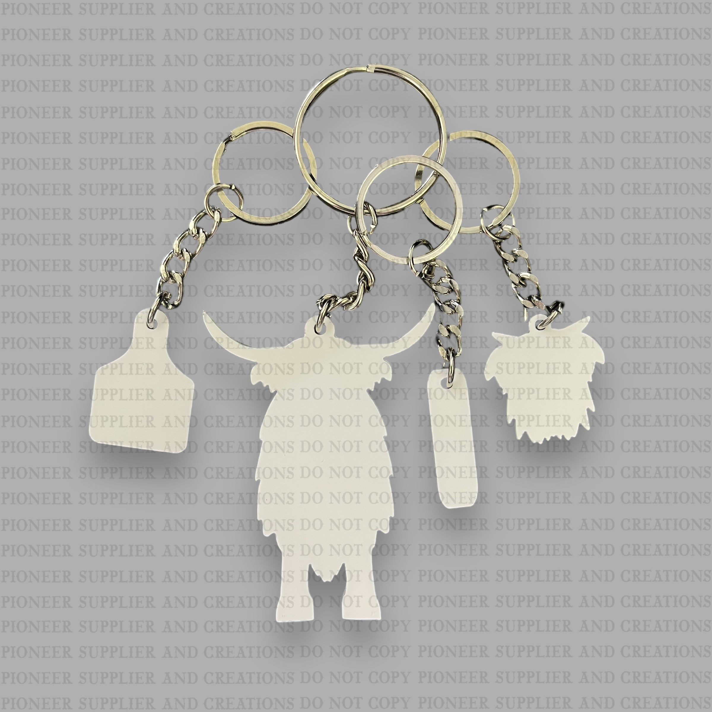Gems & Timber White Acrylic Double Sided Sublimation Blanks for Keychains in Cow Tag Shape