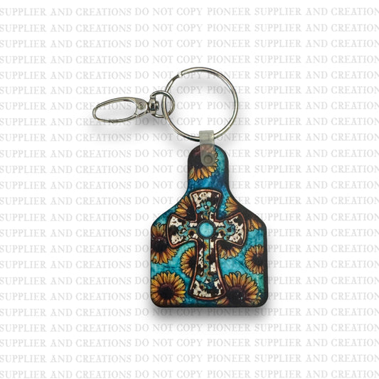 Cowtag Cross Keychain | Bag Tag Sublimation Blank with Hardware