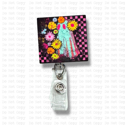 Neon Flower Ghost Badge Reel Sublimation Blank Kit